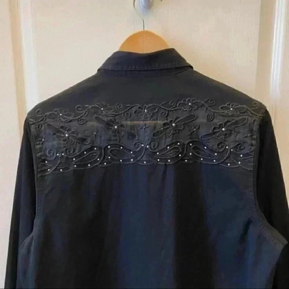Lafei Nier Western Shirt Beaded Embroidered Button Up Long Sleeve Black Large - Picture 9 of 16